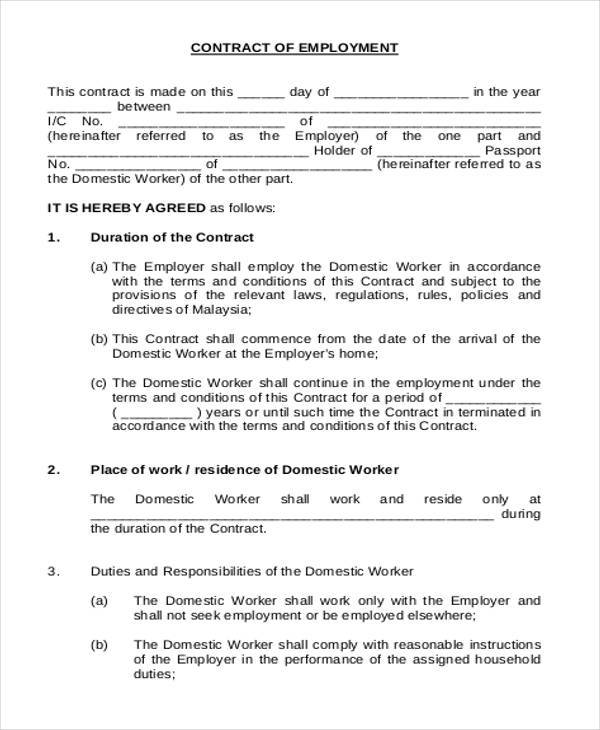 Free 7 Employment Contract Forms In Pdf Ms Word