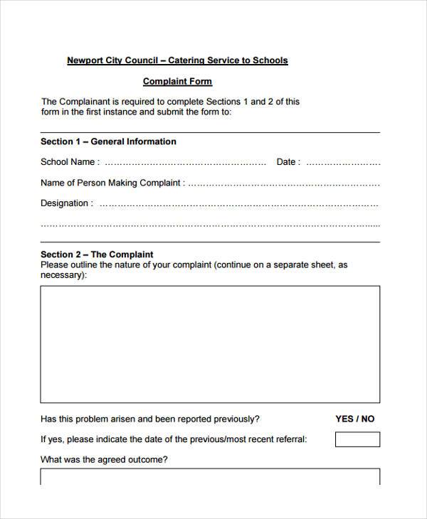 FREE 8+ Sample School Complaint Forms in PDF | MS Word