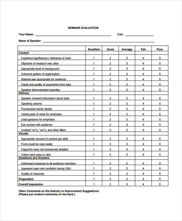 free seminar evaluation form