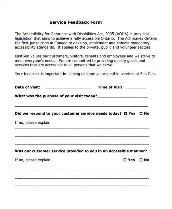 free service feedback form example