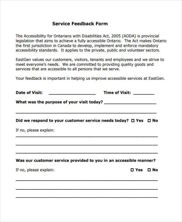 FREE 14+ Service Feedback Form Samples, PDF, MS Word, Google Docs, Excel