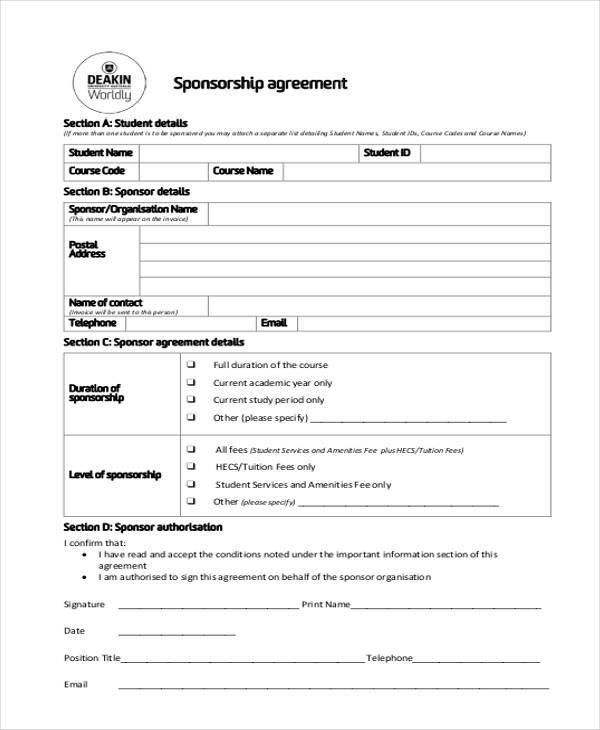 FREE 10+ Sponsorship Agreement Forms in PDF | Excel | MS Word