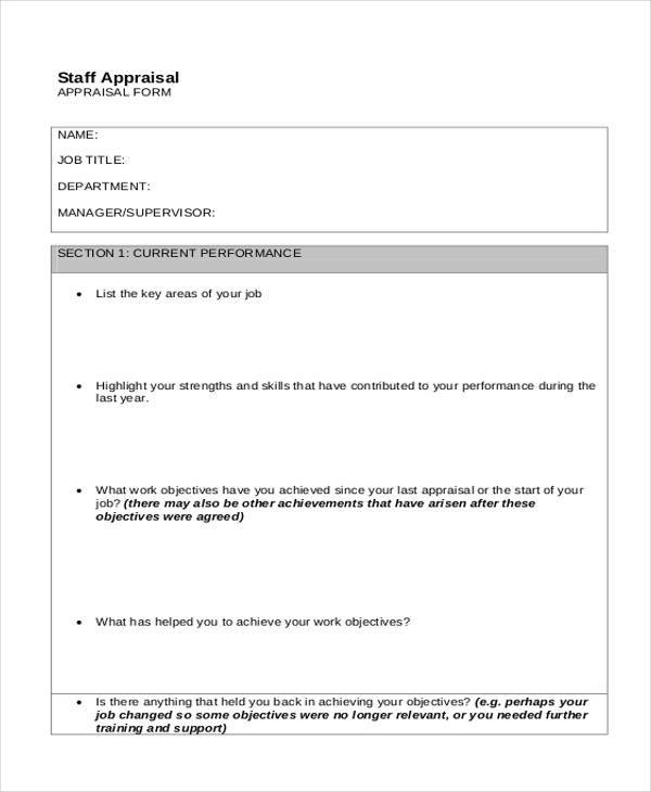 free staff appraisal form example