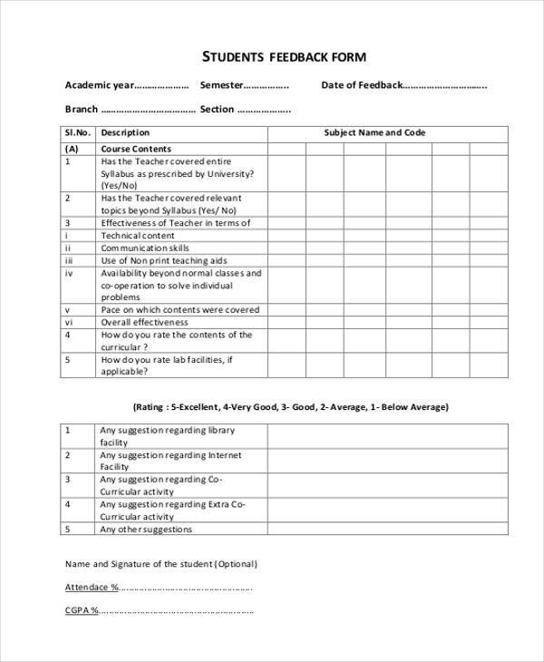 FREE 7 Student Feedback Forms In PDF MS Word