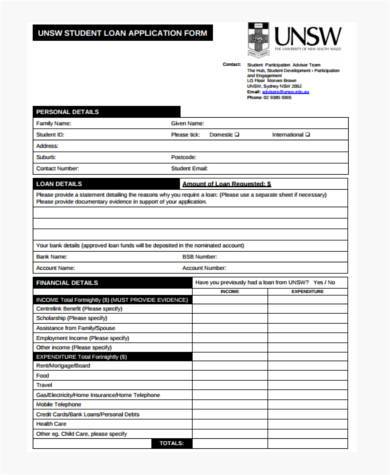 free student loan application form