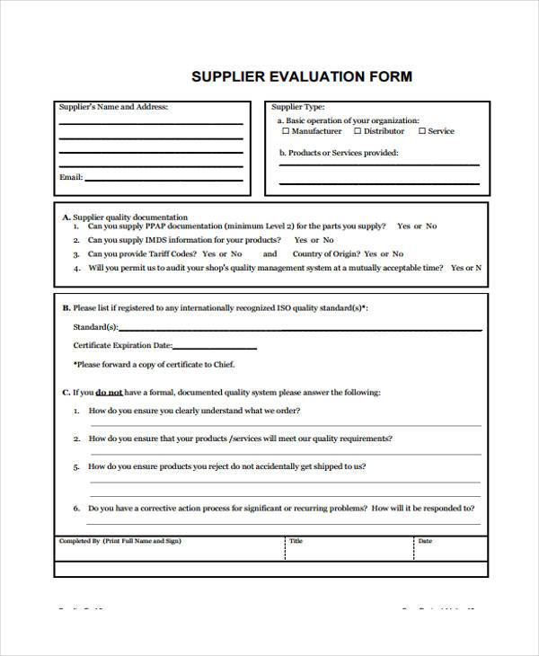 free supplier evaluation form
