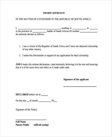 free sworn affidavit sample form 