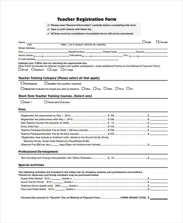 free teacher registration form