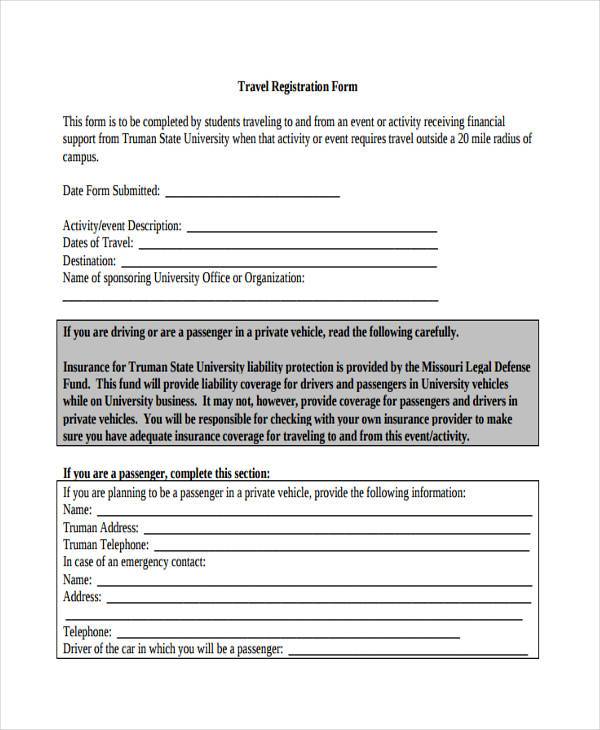 FREE 8+ Travel Registration Form Samples in PDF MS Word