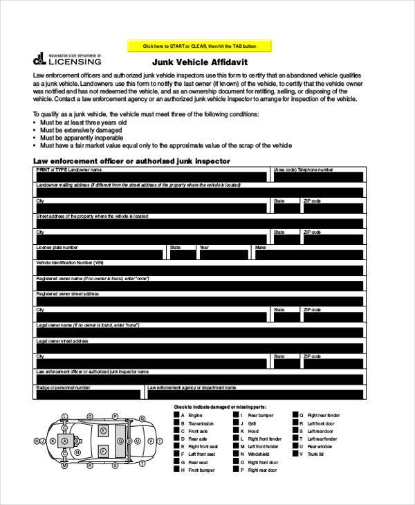 free vehicle affidavit form