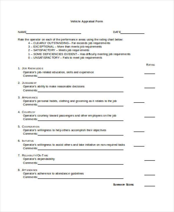 free vehicle appraisal form1
