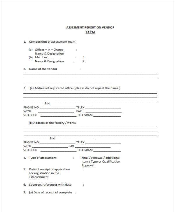 free vendor assessment report form