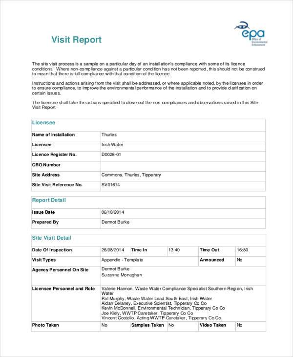 free visit report form