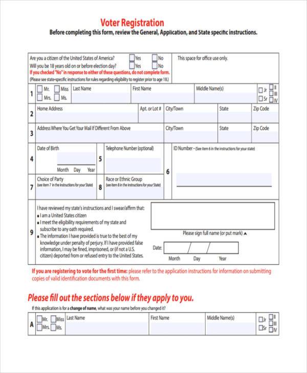 Free 7 Voter Registration Forms In Pdf Ms Word 4982