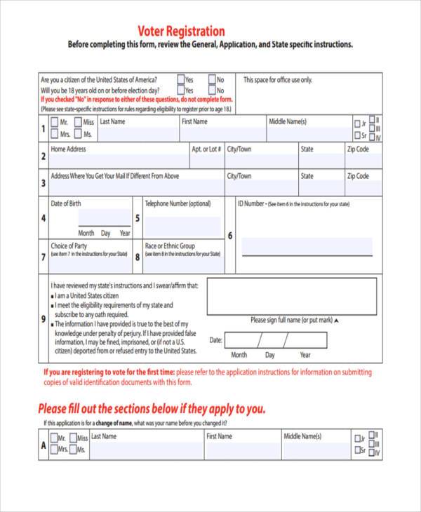 FREE 7 Voter Registration Forms In PDF MS Word