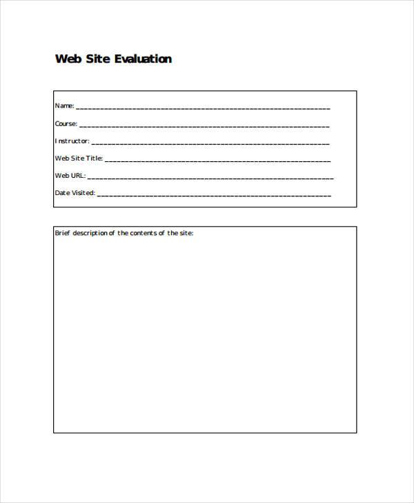 free website evaluation form