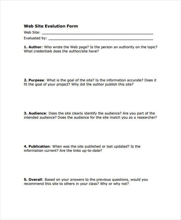 free website evaluation form1