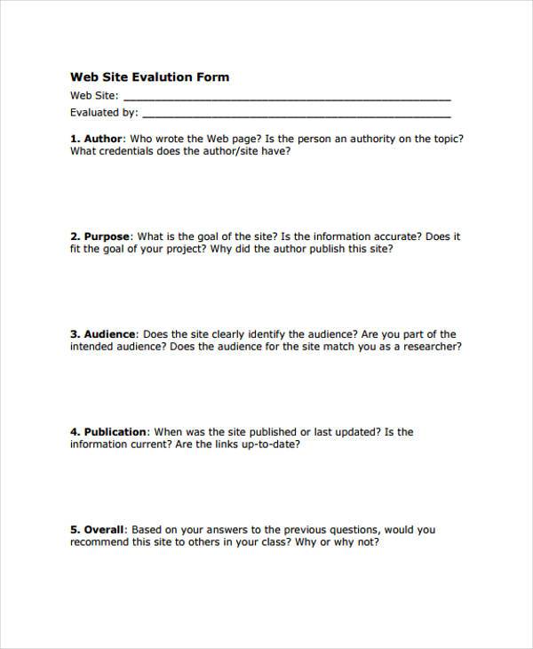FREE 12+ Website Evaluation Form Samples, PDF, MS Word, Google Docs