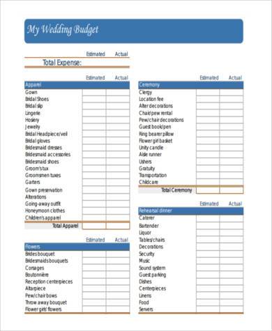 free wedding budget form