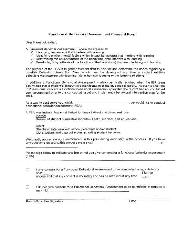 functional behavioral assessment consent form