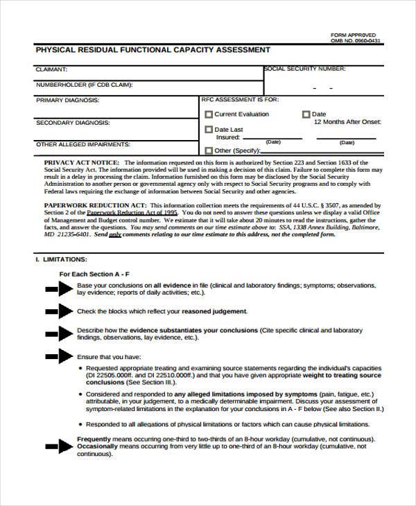 functional capacity evaluation assessment form