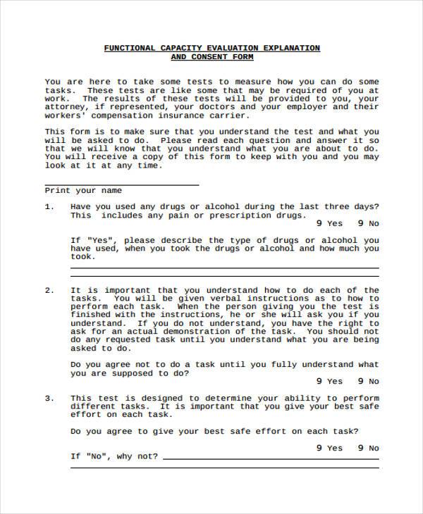 FREE 8+ Sample Functional Capacity Evaluation Forms in PDF | MS Word