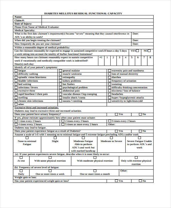 Printable Residual Functional Capacity Form For Spinal Disorders 