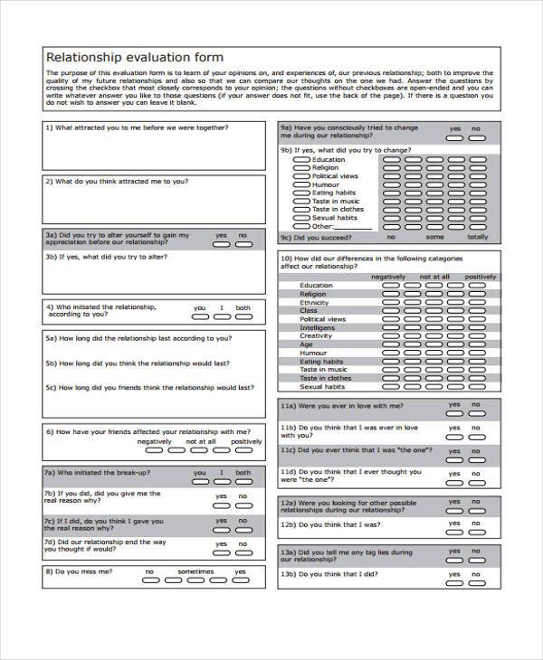 funny relationship evaluation form