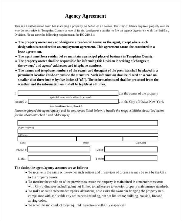 general agency agreement form