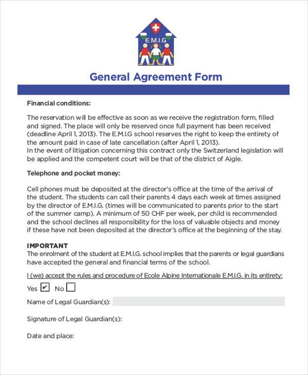 general agreement form format