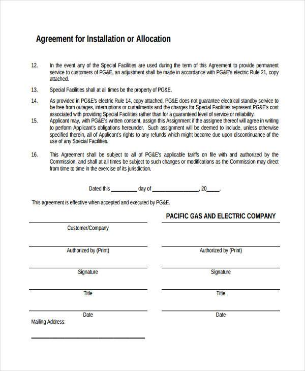 general allocation agreement form