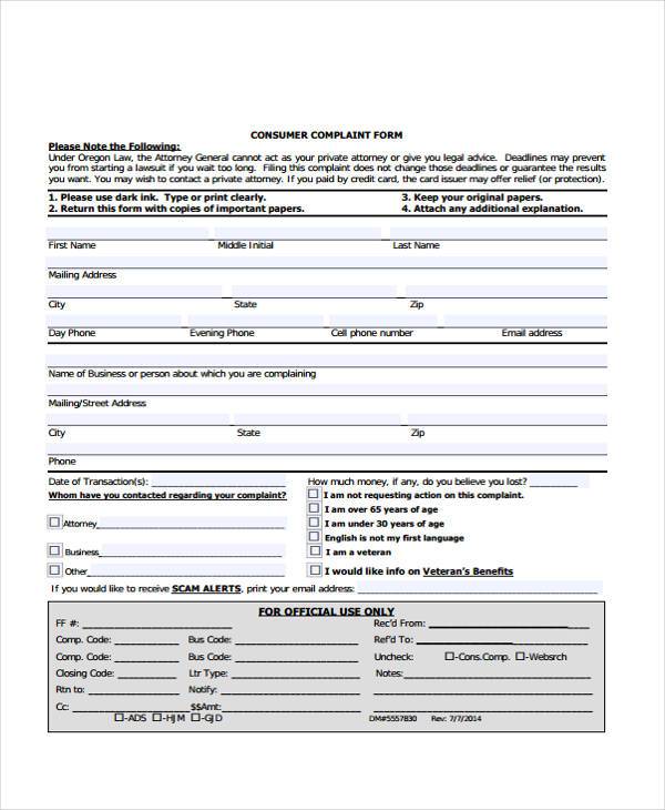 FREE 9 Sample General Complaint Forms In PDF MS Word Excel