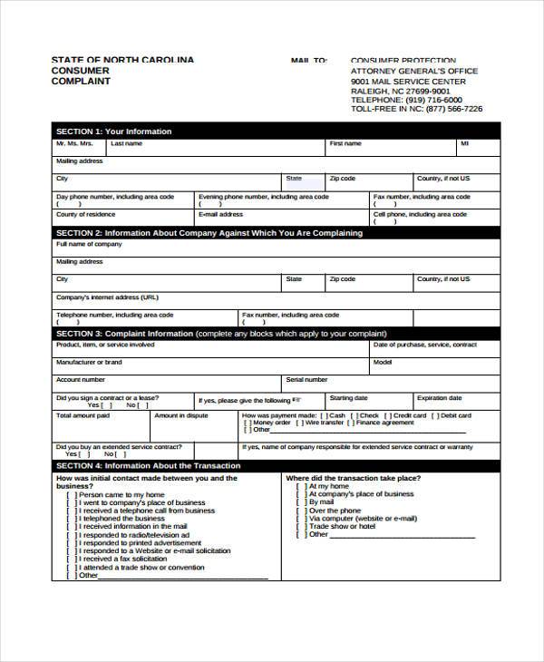 general consumer hotel complaint form