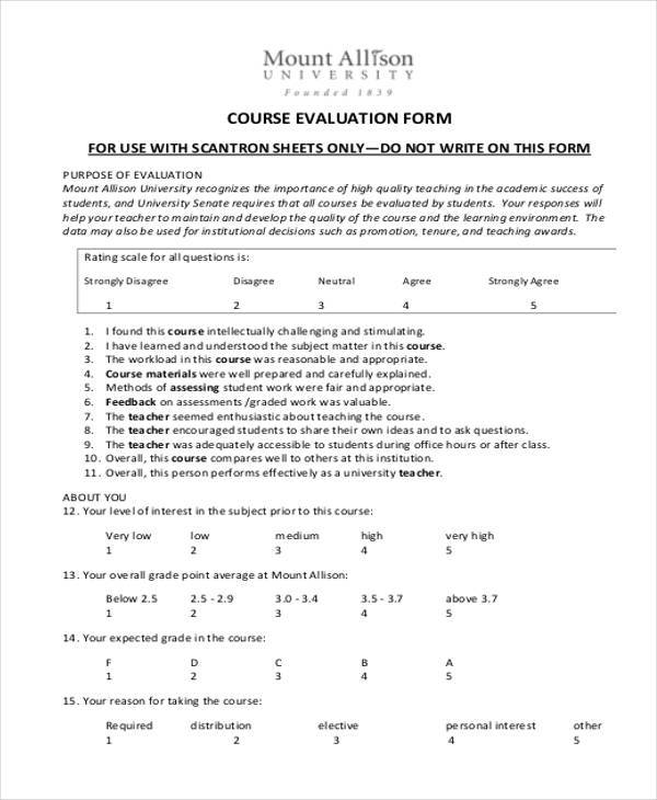 general course evaluation form