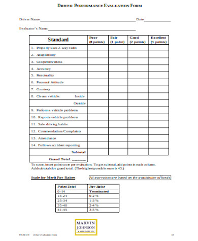 general driver evaluation form
