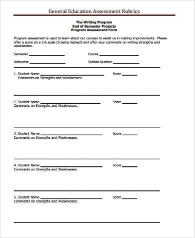 general education assessment form