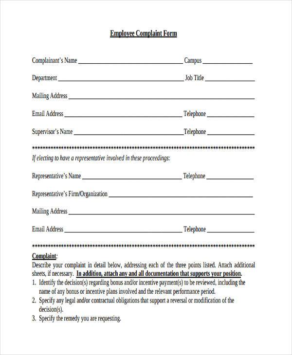 general employee complaint form