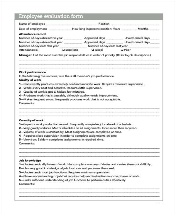general employee evaluation form