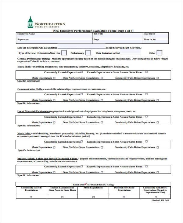 general employee performance evaluation form