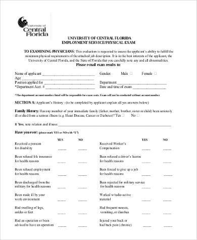 FREE 9+ Sample Generic Physical Forms in PDF | MS Word
