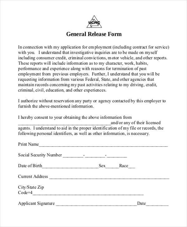 general employment release form