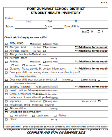 FREE 9+ Sample Health Inventory Forms in PDF | MS Word | Excel