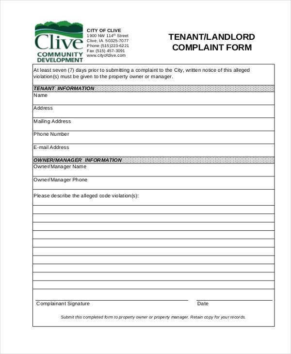 free-8-landlord-complaint-forms-in-pdf-ms-word