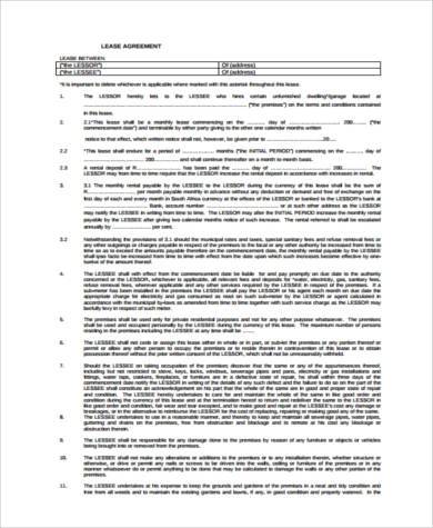 general lease agreement form