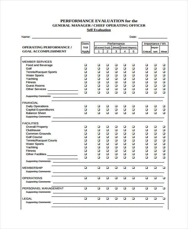 Manager Evaluation Form Template Word