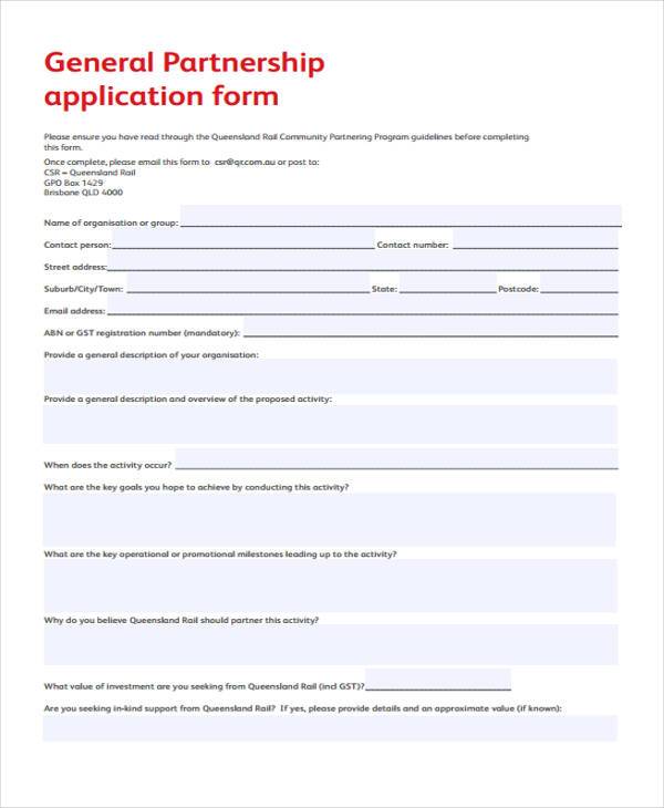 general partnership application form