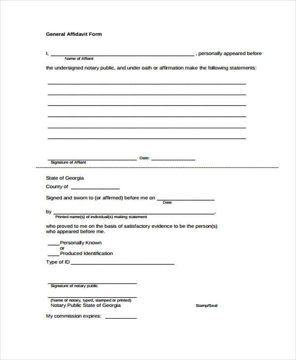 general personal affidavit form