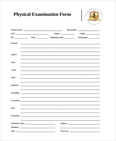 general physical exam form