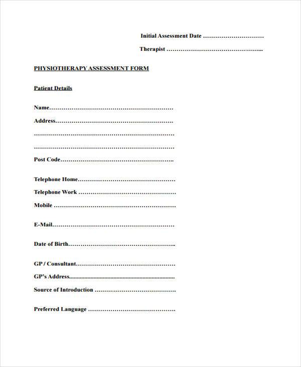 general physiotherapy assessment form