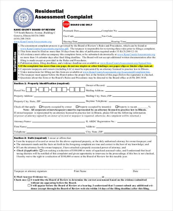 general residential complaint form